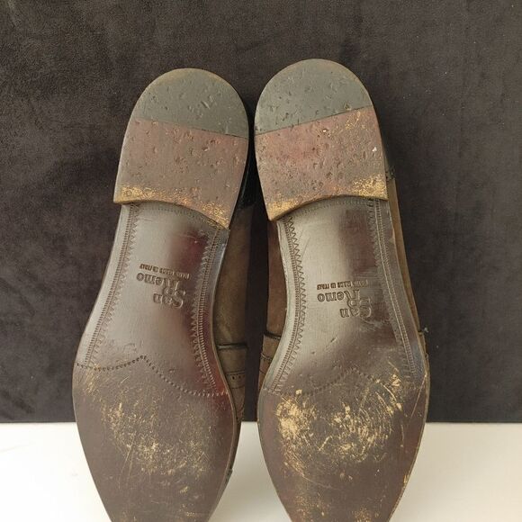 SAN REMO CHARCOAL SUEDE WITH GRAY LEATHER TRIM LOAFER WITH TASSELLS. - Picture 4 of 8